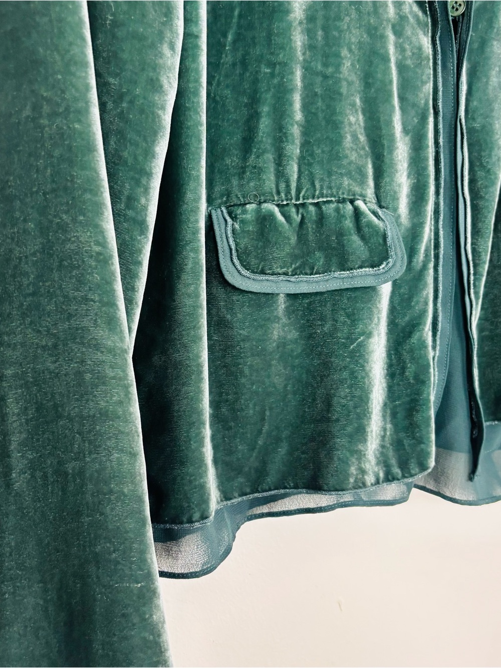 J. Crew silk blend velvet and chiffon dark green blazer. Size 8 - Picture 4 of 7